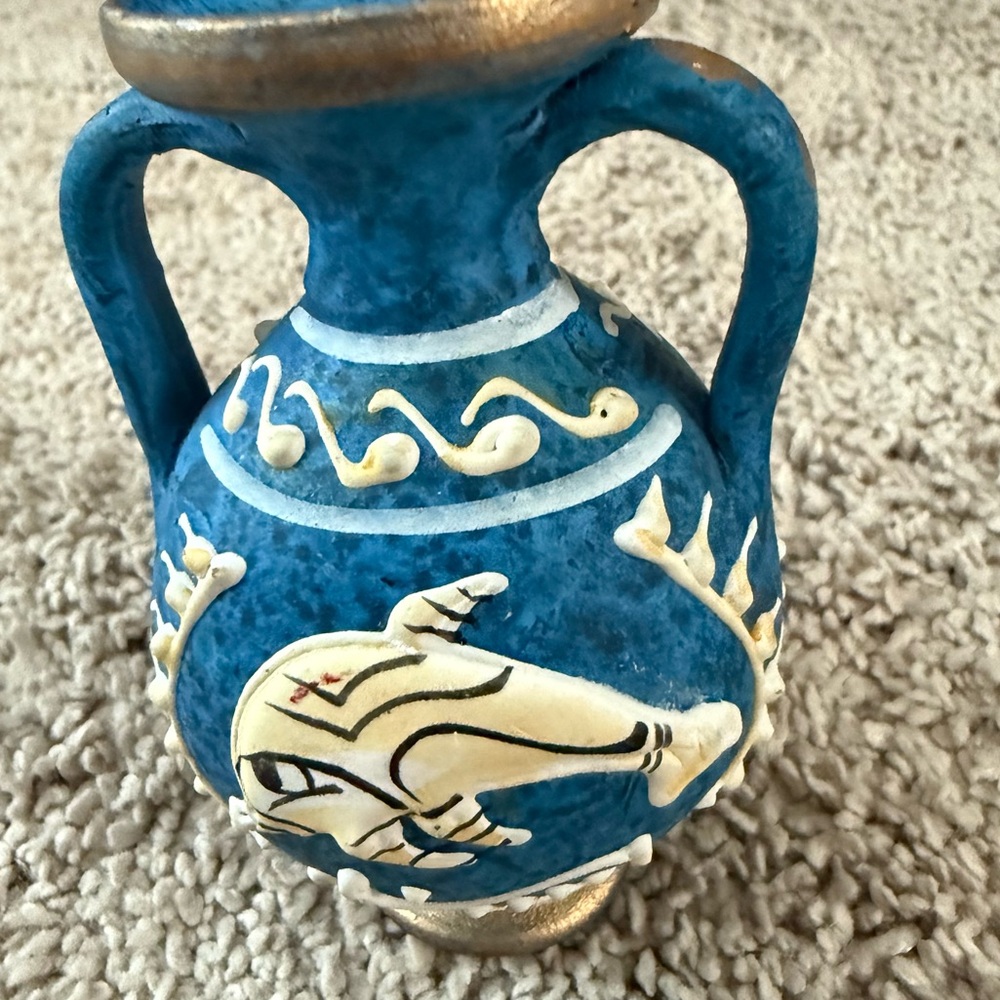 Japanese Style Vase Vintage Retro Accent Artwork Blue Gold White Ocean - Picture 5 of 8